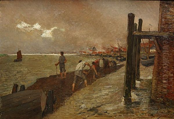 Werkmannen Bij De Schelde Oil Painting by Constantin Meunier