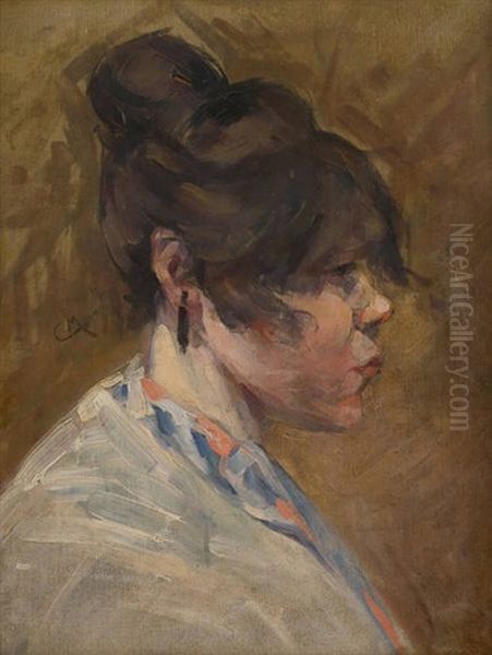 Portrait De Femme De Profil Oil Painting by Constantin Meunier