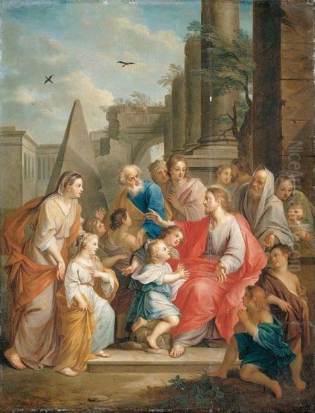 Christ Blessing The Little Children Oil Painting by Jacob Andries Beschey