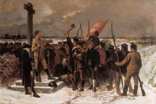 La Guerre Des Paysans - Le Rassemblement Oil Painting by Constantin Meunier