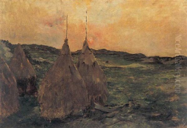 Les Meules Au Crepuscule Oil Painting by Constantin Meunier