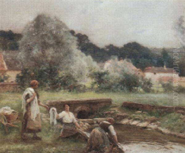 Les Lavandeuses Oil Painting by Jules Alexis Meunier