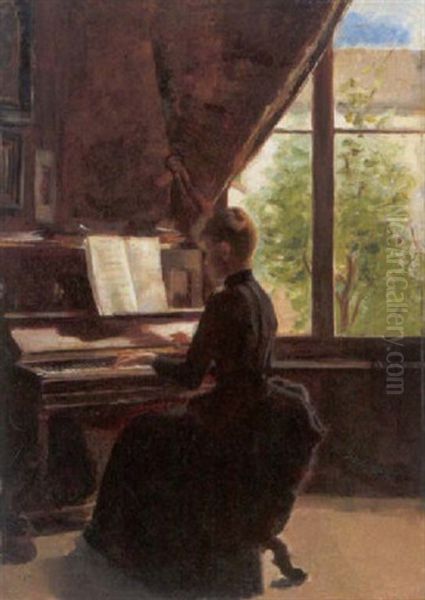 Jeune Fille Au Piano Oil Painting by Karl Meunier