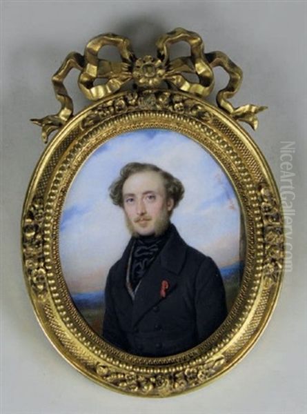 Miniature A Vue Ovale Figurant Un Gentleman Oil Painting by Francois Meuret