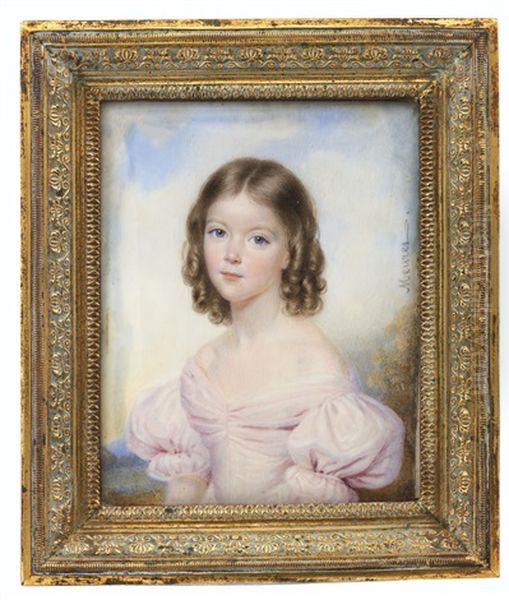 Portrait De Jeune Fille A La Robe Rose Oil Painting by Francois Meuret