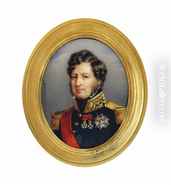 Louis Philippe I (1773-1850), King Of The French, In Black Coat With Gold Embroidered Oak Leaf Collar And Gold Epaulettes, Wearing The Red Moire Sash Oil Painting by Francois Meuret