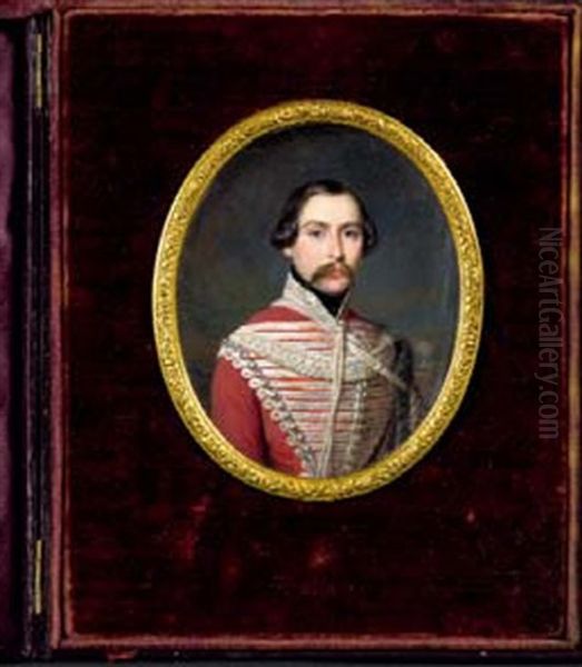 Portrait Du General D'olonne En Uniforme D'officier Du 4e Regiment De Hussards Oil Painting by Francois Meuret