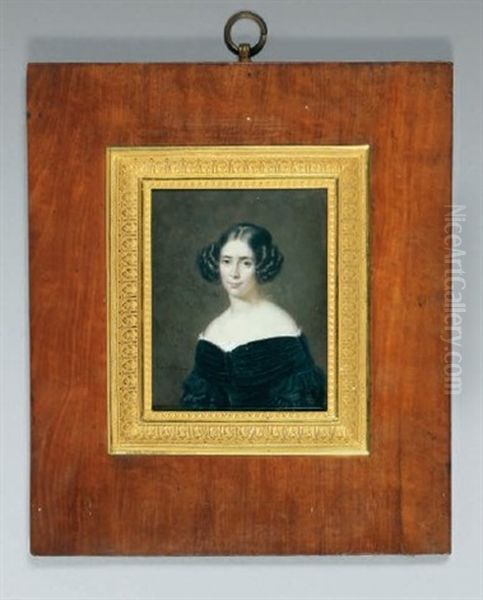 Portrait De Jeune Femme A La Robe De Velours Noir Oil Painting by Francois Meuret