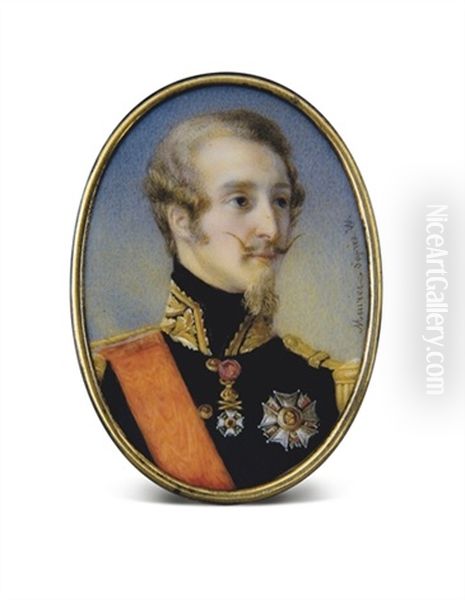 Portrait De Louis, Duc De Nemours En Uniforme Bleu, Decore Du Cordon Et De La Plaque De Grand-croix De L'ordre De La Legion D'honneur Et De La Croix De Commandeur De L'ordre Belge De L& Oil Painting by Francois Meuret