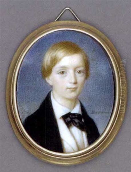 A Boy, In Black Coat, White Waistcoat And Shirt, Black Bow-tie, Short Fair Hair Oil Painting by Francois Meuret