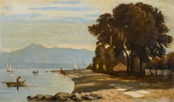 Ufer Am Lac Leman Oil Painting by Albert De Meuron