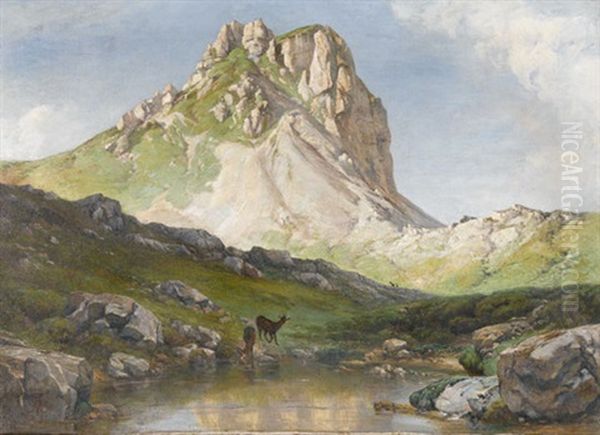 Taubenhorn (souvenir De La Schynige Platte) Oil Painting by Albert De Meuron