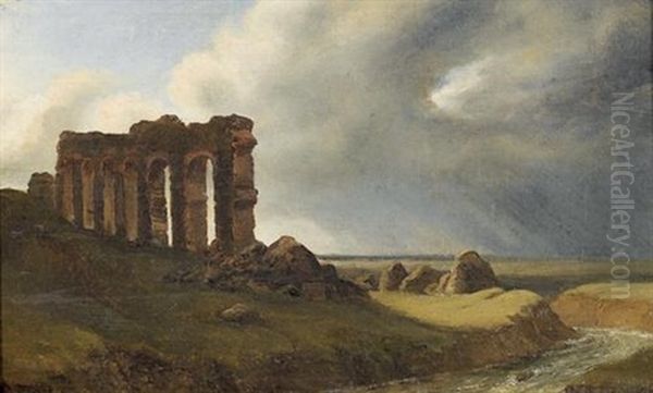 Die Aqua Claudia Bei Rom Oil Painting by Albert De Meuron