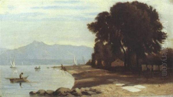 Ufer Am Lac Leman Oil Painting by Albert De Meuron