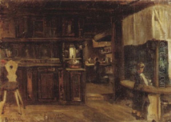 Stubeninterieur In Brunnen Oil Painting by Albert De Meuron