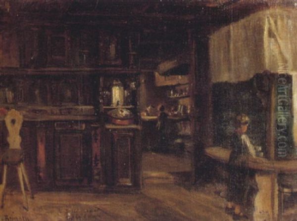 Stubeninterior In Brunnen Oil Painting by Albert De Meuron