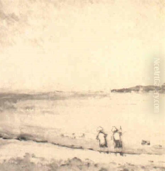 Kinder Am Strand Oil Painting by Louis Henri de Meuron