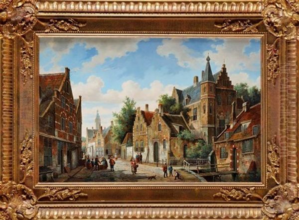 Ville De Hollande Oil Painting by Jacobus Van Meurs