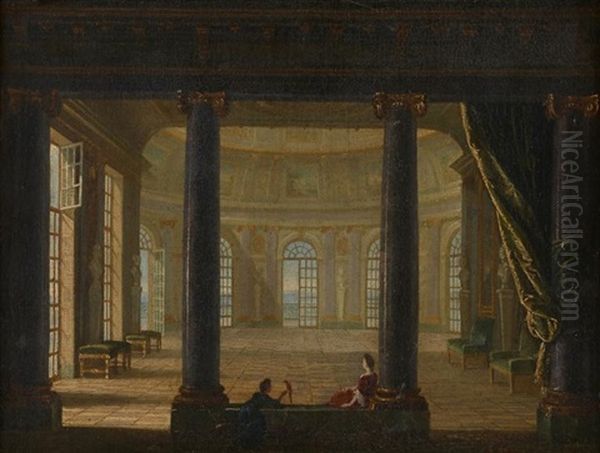 Deux Personnages Dans Un Interieur De Palais Oil Painting by Philippe Meusnier