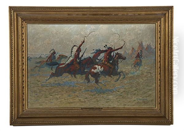 Cheyenne War Party Oil Painting by William Meuttman