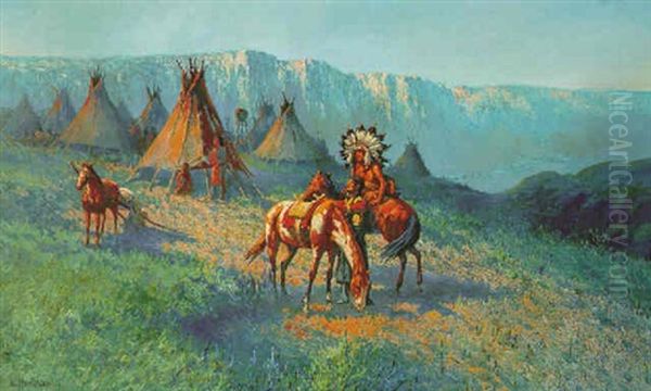 Camp Of The Sioux Oil Painting by William Meuttman