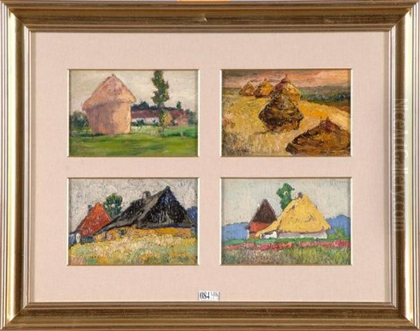 Les Moissons (series Of 4 In 1 Frame) Oil Painting by Henri Meuwis