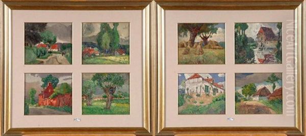 Coins De Village (series Of 8 In 2 Frames) Oil Painting by Henri Meuwis