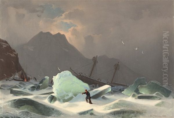 Der Schiffbruch Im Eismeer Oil Painting by Hermann Mevius