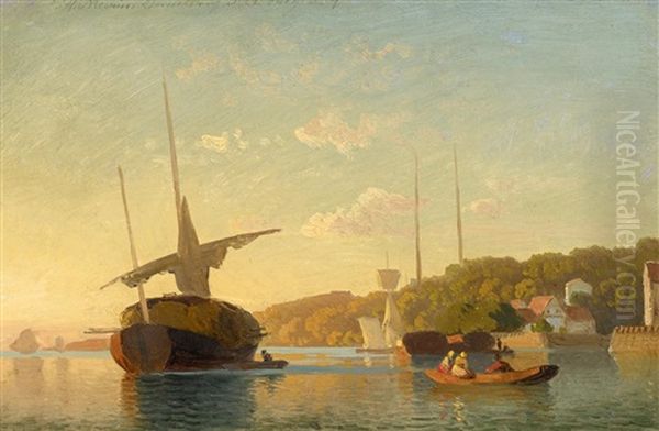 Abendstimmung In Einem Nordischen Hafen Oil Painting by Hermann Mevius