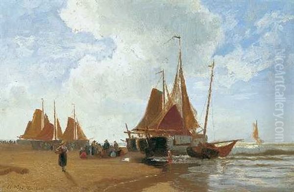 Segelschiffe Am Strand Oil Painting by Hermann Mevius