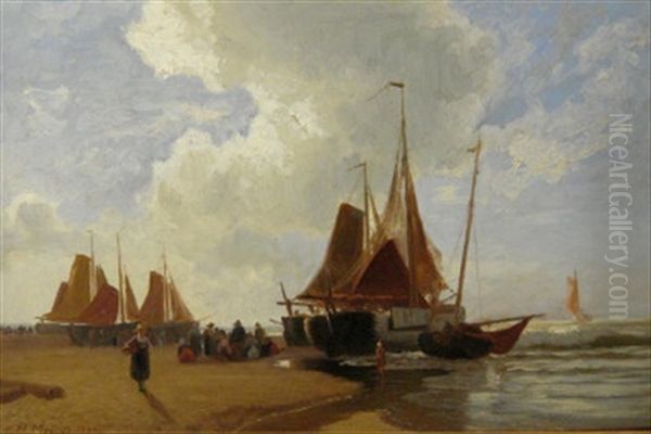 Fischmarkt An Der Hollandischen Kuste Oil Painting by Hermann Mevius