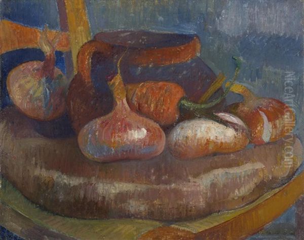 Nature Morte: Oignons, Carotte Et Pot Oil Painting by Jacob Isaac Meyer de Haan