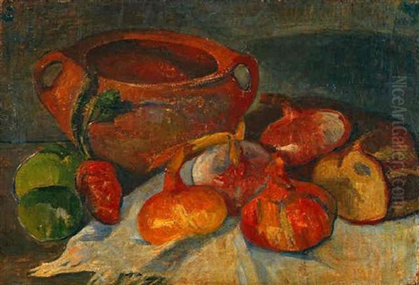 Nature Morte: Pot, Oignons, Pain Et Pommes Vertes Oil Painting by Jacob Isaac Meyer de Haan