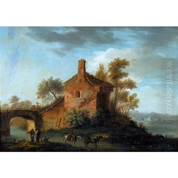 Flusslandschaft Mit Gehoft Und Reisenden Oil Painting by Hendrick de Meyer the Younger