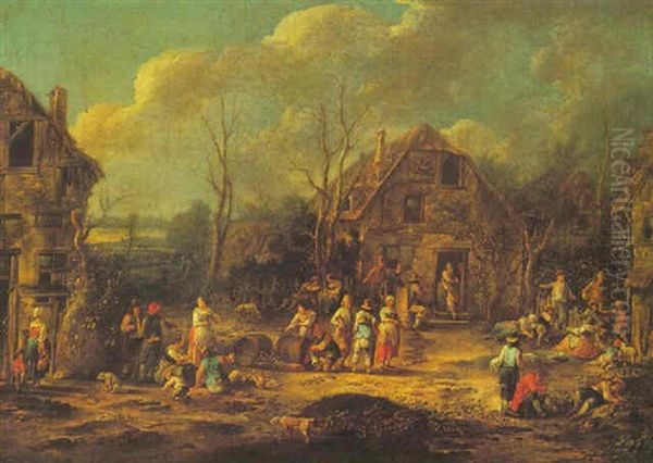 A Village Scene With Figures Drinking And Filling Up Their Vessels Oil Painting by Hendrick de Meyer the Younger