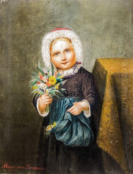 Ein Kleines Madchen Prasentiert Einen Blumenstraus Oil Painting by Johann Georg Meyer von Bremen