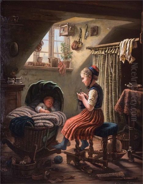 Geschwisterliebe Oil Painting by Johann Georg Meyer von Bremen