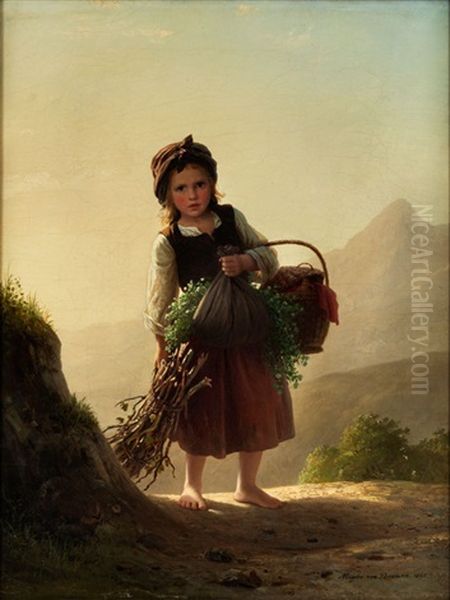 Madchen Mit Korb Oil Painting by Johann Georg Meyer von Bremen