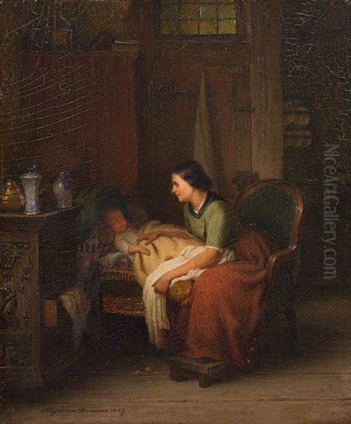 Mutter Am Bett Ihres Schlafenden Kindes Oil Painting by Johann Georg Meyer von Bremen