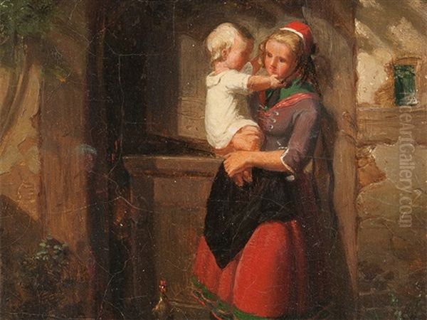 Hessian Girl And Child Oil Painting by Johann Georg Meyer von Bremen