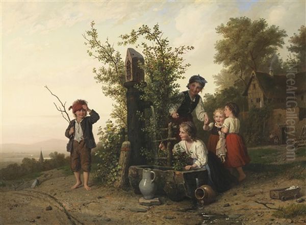 Das Blindekuhspiel Oil Painting by Johann Georg Meyer von Bremen