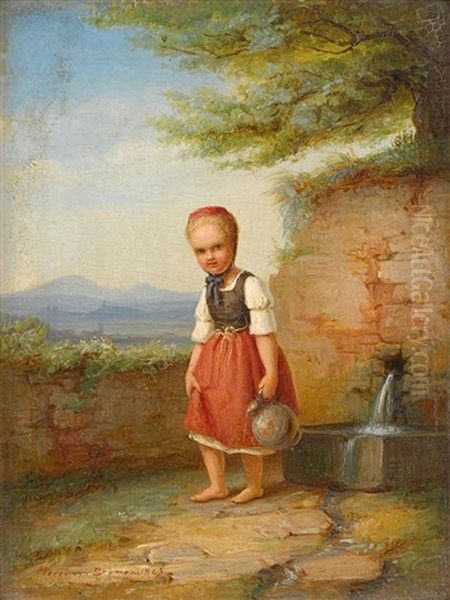 Young Girl At The Well Oil Painting by Johann Georg Meyer von Bremen