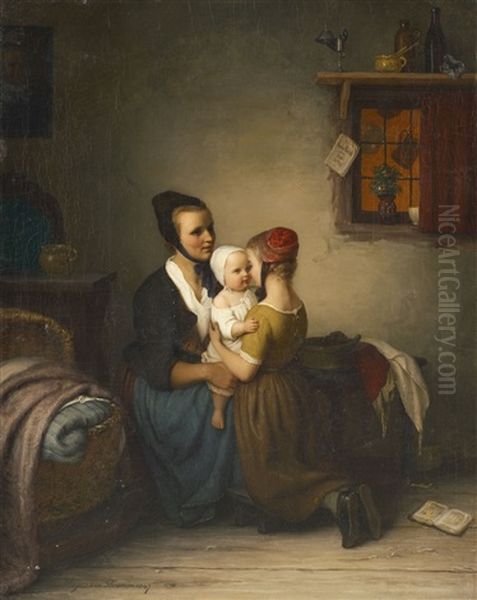 The Newborn (mother With Her Children) Oil Painting by Johann Georg Meyer von Bremen