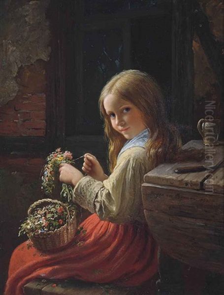 The Little Flower Girl Oil Painting by Johann Georg Meyer von Bremen