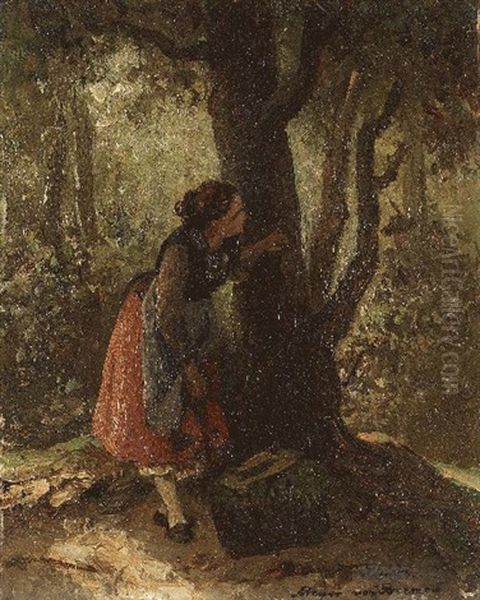 Madchen Im Walde (study) Oil Painting by Johann Georg Meyer von Bremen