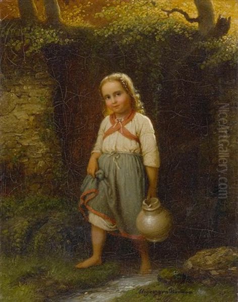 Kleines Madchen Mit Krug Oil Painting by Johann Georg Meyer von Bremen