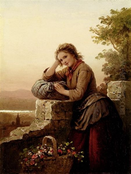 Junge Frau Mit Blumenkorb Oil Painting by Johann Georg Meyer von Bremen