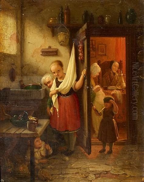 Kinder Beim Blinde-kuh-spiel Oil Painting by Johann Georg Meyer von Bremen