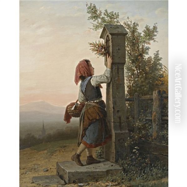 Auf Dem Heimwege (on The Way Home) Oil Painting by Johann Georg Meyer von Bremen