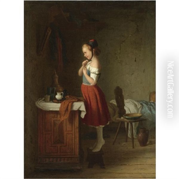 Das Sonntagsmutzchen (sunday Best) Oil Painting by Johann Georg Meyer von Bremen